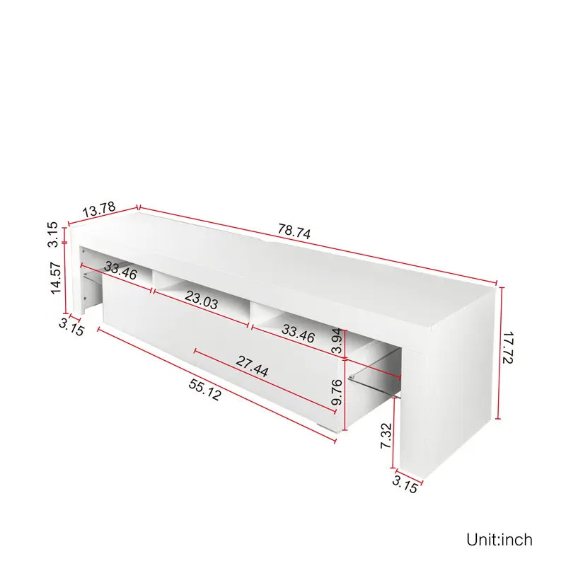 Modern gloss white TV Stand for 80 inches TV, 20 Colors LED TV Stand w/Remote Control Lights