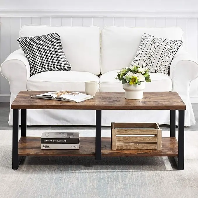 Wholesale coffee tables, coffee tables with storage compartments, dark-colored coffee tables, walnut-colored coffee tables, coffee tables with metal legs.