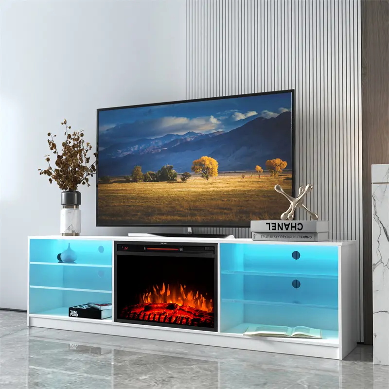 Electric Fireplace TV Console, White color