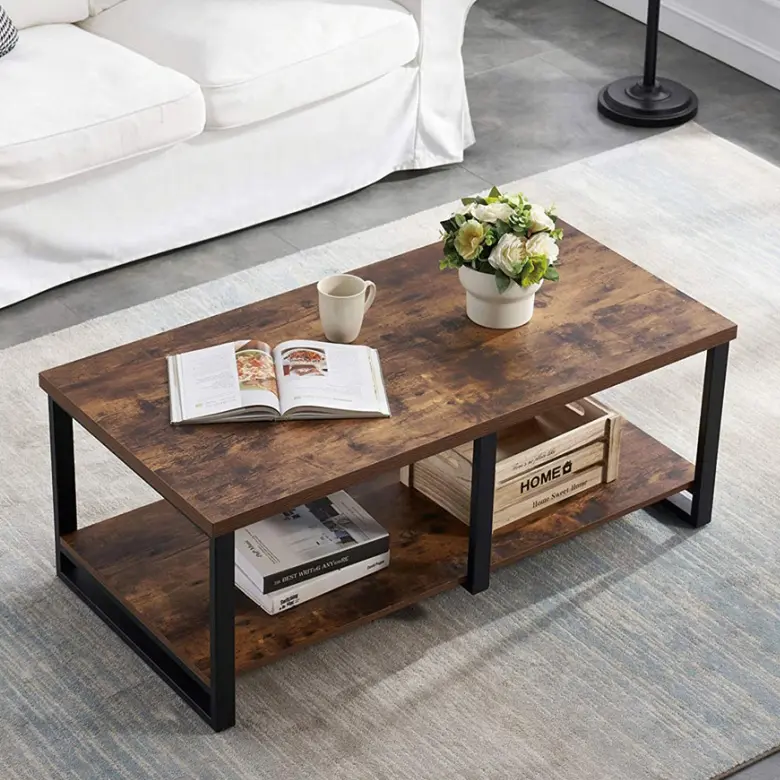 Wholesale coffee tables, coffee tables with storage compartments, dark-colored coffee tables, walnut-colored coffee tables, coffee tables with metal legs.