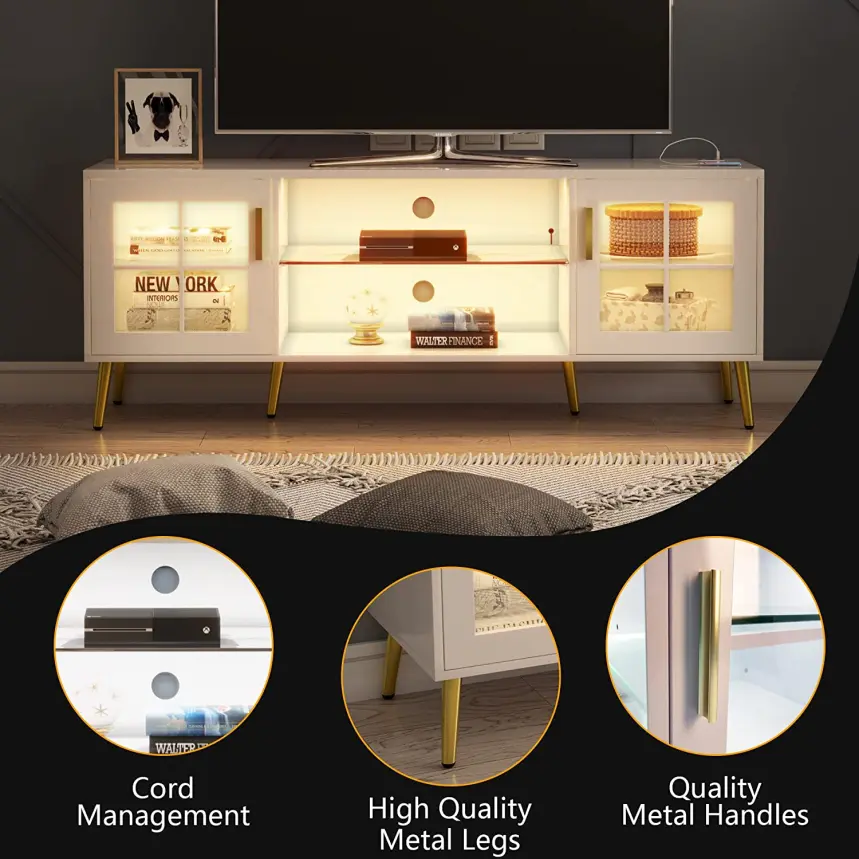 China Factory Three Color LED Light TV Unit with High Quality Metal Table Leg