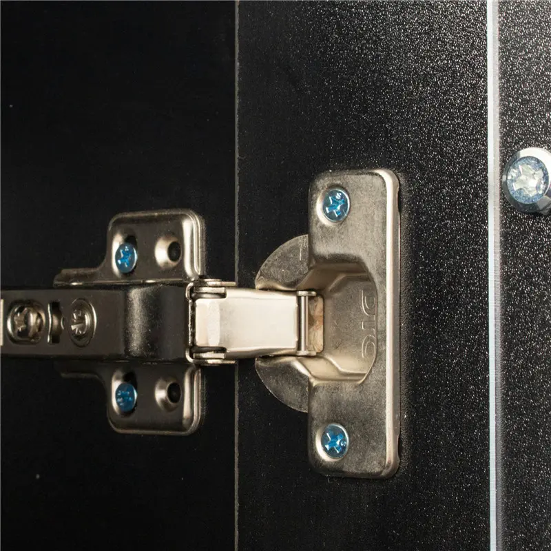 Side cabinet with aluminum strip lamp, for living room, storage shelves, black color