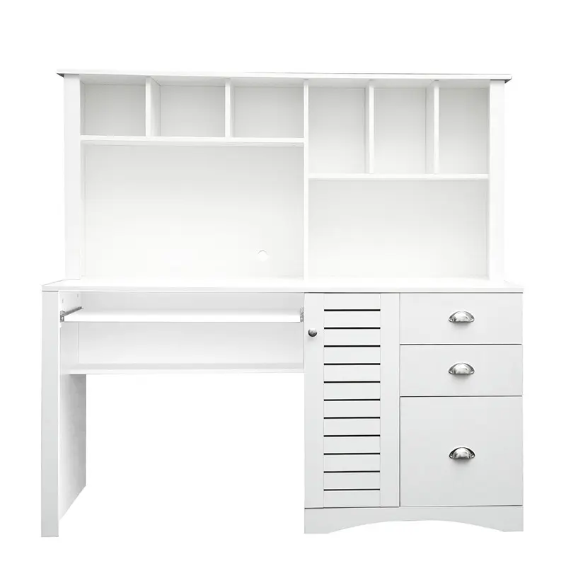 Home & Office Computer Desk with Hutch, Antiqued White finish