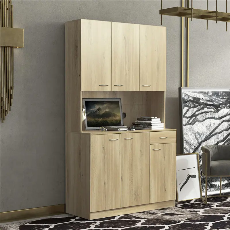 70.87" Tall Wardrobe& Kitchen Cabinet, with 6-Doors, 1-Open Shelves and 1-Drawer for bedroom, Rustic Oak color