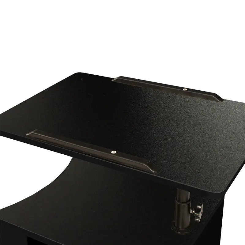 Height Adjustable Overbed End Table Wooden Nightstand with Swivel Top, Drawers, Wheels and Open Shelf, Black color