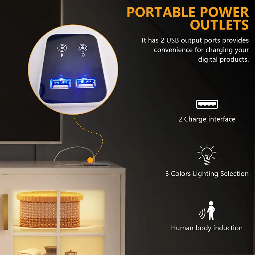 China Factory Three Color LED Light TV Unit with High Quality Metal Table Leg