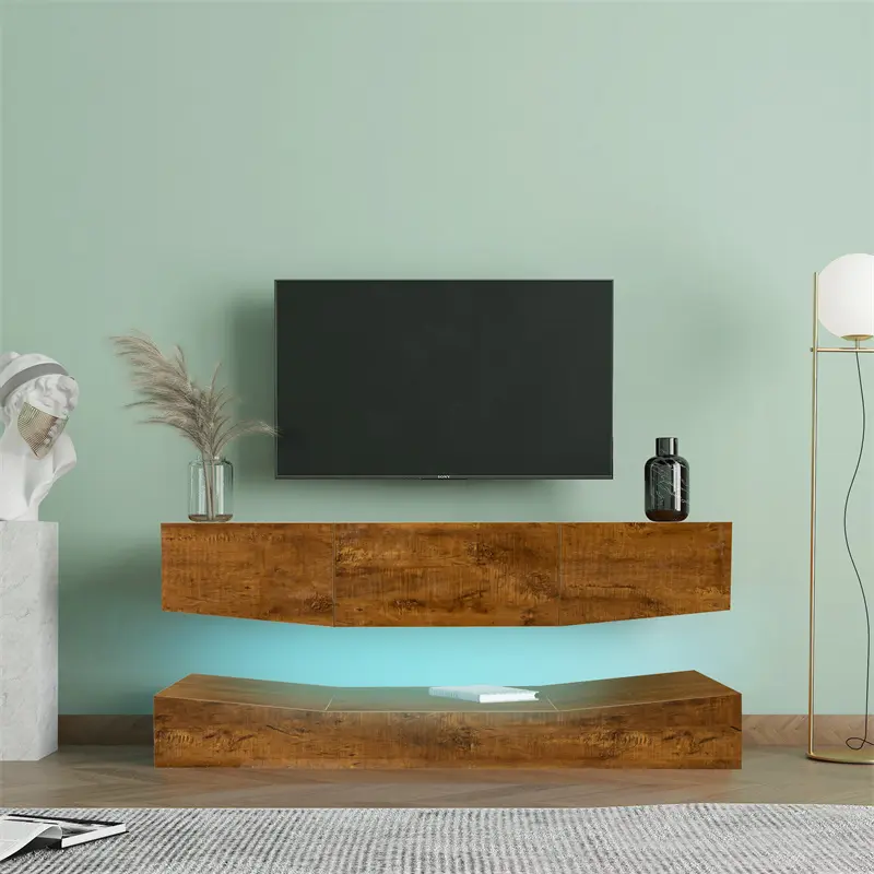 MDF UP And Down WALL-MOUNTED TV Cabinet With Three Drawers & LED Lights, Walnut color