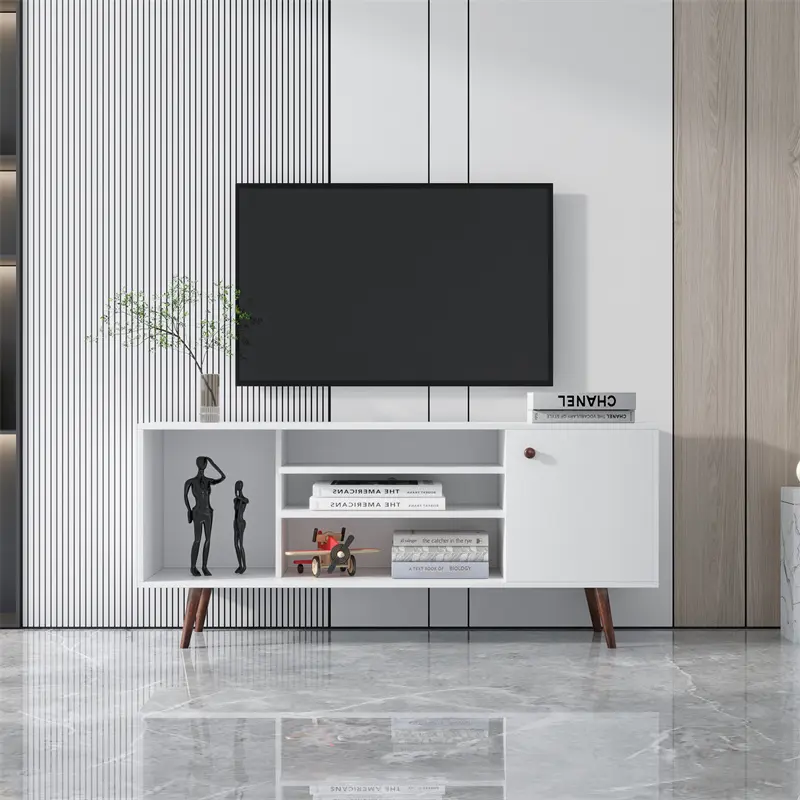 TV Stand Use in Living Room Furniture with 1 storage and 2 shelves Cabinet, high quality particle board, White color