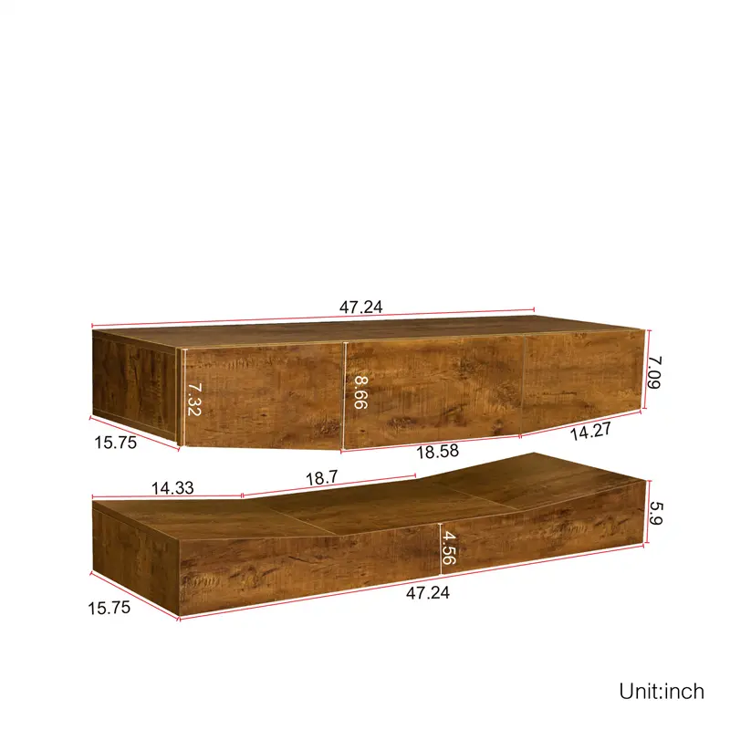 MDF UP And Down WALL-MOUNTED TV Cabinet With Three Drawers & LED Lights, Walnut color