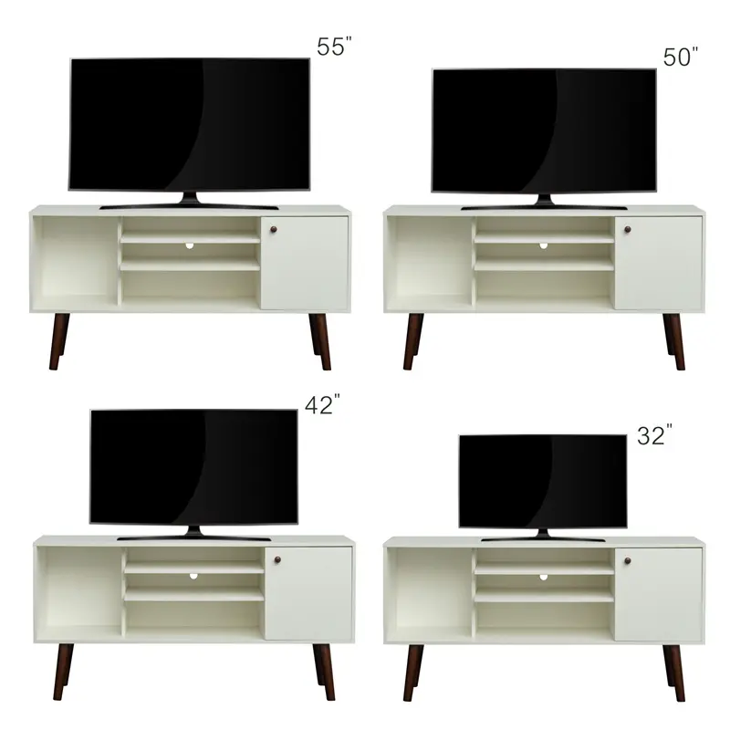 TV Stand Use in Living Room Furniture with 1 storage and 2 shelves Cabinet, high quality particle board, White color