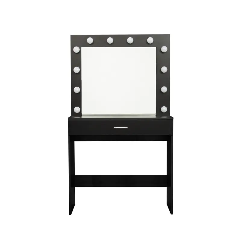 Modern Design Bedroom Makeup Dressing Table with Light and Stool, Black color