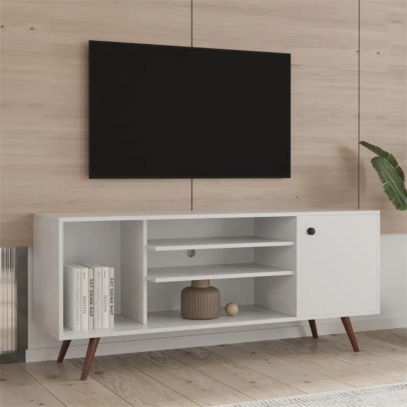 TV Stand Use in Living Room Furniture with 1 storage and 2 shelves Cabinet, high quality particle board, White color