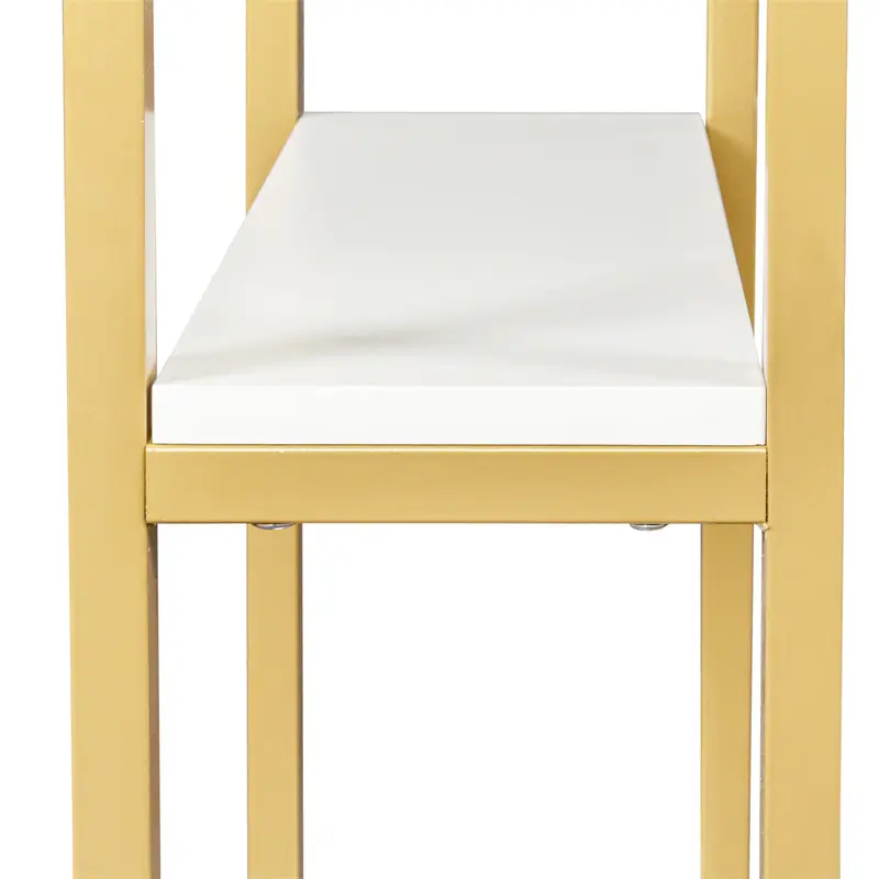 White modern simple vanity with stool, solid metal frame construction, 9 LED lights illuminate makeup mirror, adjustable brightness