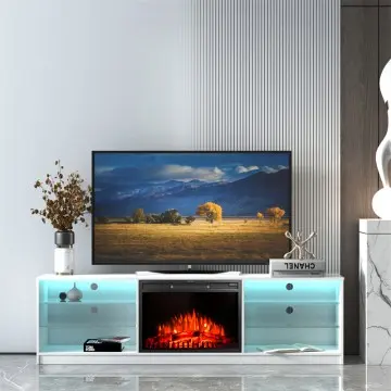 Electric Fireplace TV Console, White color