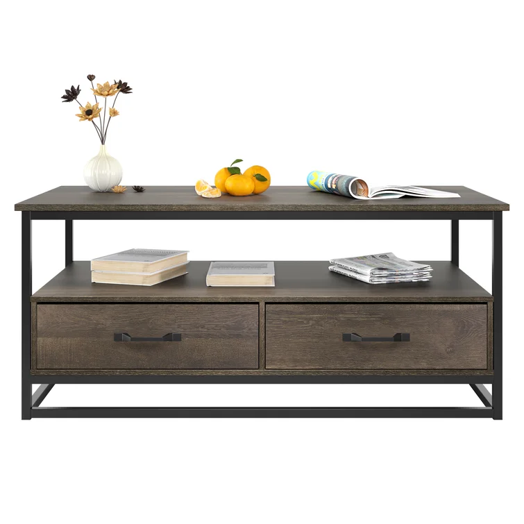 Wholesale coffee tables, coffee tables with storage compartments, dark-colored coffee tables, walnut-colored coffee tables, coffee tables with metal legs.
