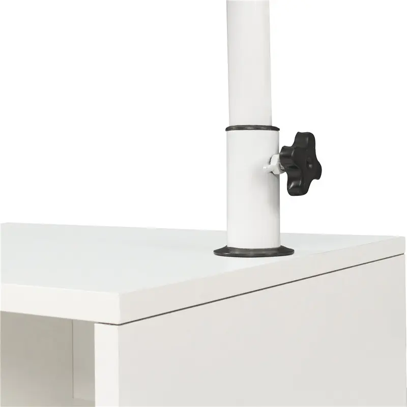 Height Adjustable side Table Wooden with Swivel Top, Storage Drawers, Wheels and Open Shelf, (White)