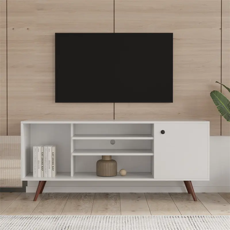 TV Stand Use in Living Room Furniture with 1 storage and 2 shelves Cabinet, high quality particle board, White color