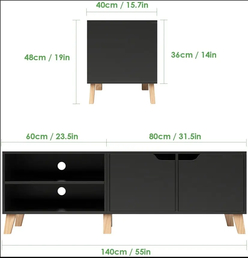 Particleboard TV Cabinet with 2 Doors and 2 Open Partitions，Living room wooden furniture