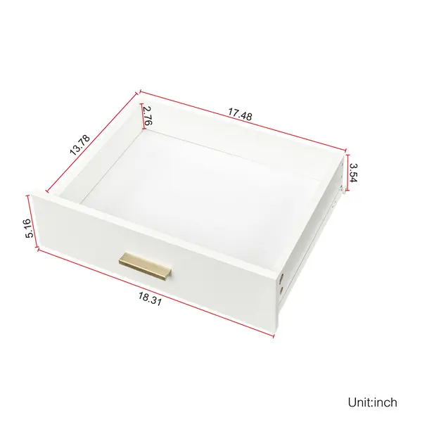 White, modern and simple vanity with stool, solid metal frame, large round mirror and storage space