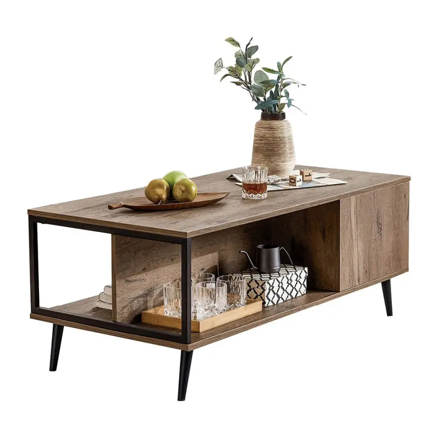 Wholesale coffee tables, with a spacious storage space and partition, equipped with drawers, walnut color, elegantly designed and stylish.
