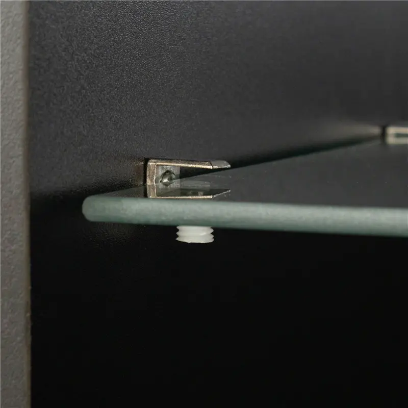 Side cabinet with aluminum strip lamp, for living room, storage shelves, black color