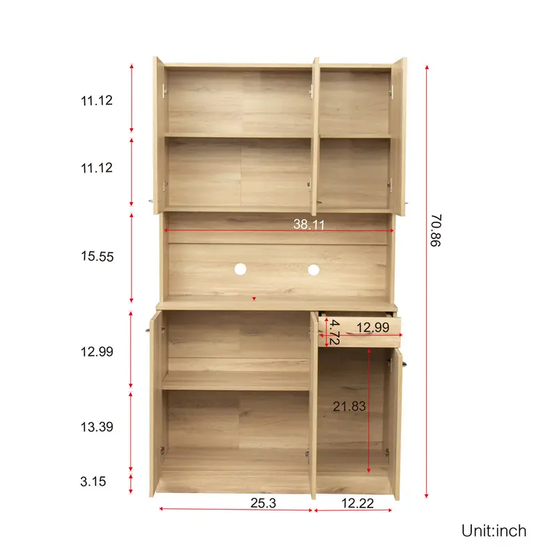 70.87" Tall Wardrobe& Kitchen Cabinet, with 6-Doors, 1-Open Shelves and 1-Drawer for bedroom, Rustic Oak color