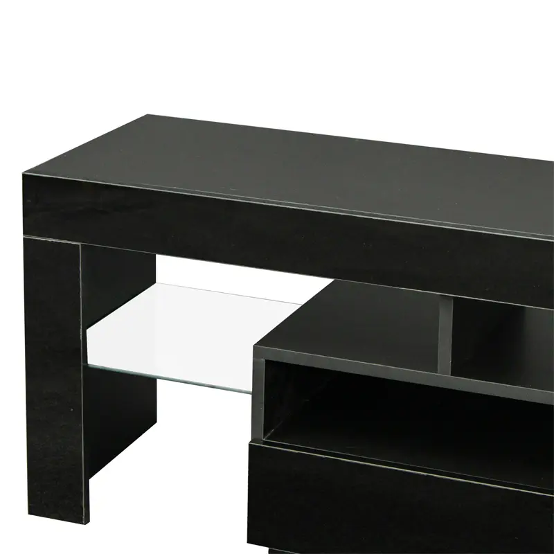Living Room Furniture TV Stand Cabinet with 2 Drawers & 2 open shelves,20-color RGB LED lights with remote, Black color