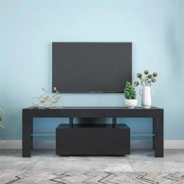 Black TV Stand with LED RGB Lights, Flat Screen TV Cabinet, Gaming Consoles - in Lounge Room, Liv...