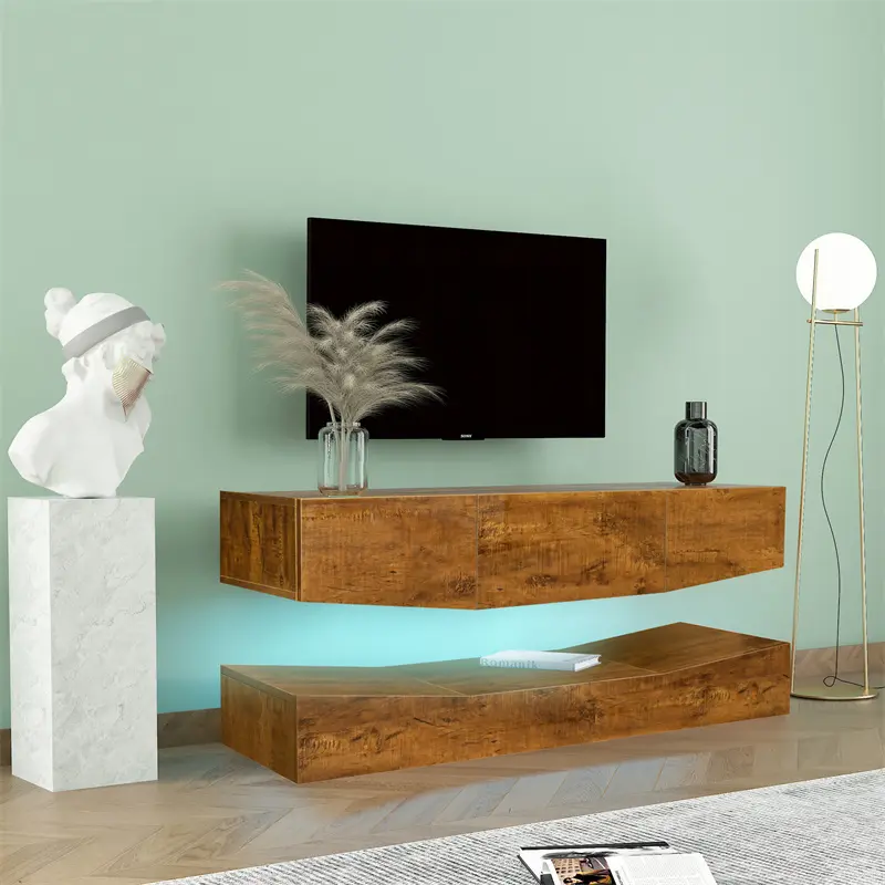 MDF UP And Down WALL-MOUNTED TV Cabinet With Three Drawers & LED Lights, Walnut color