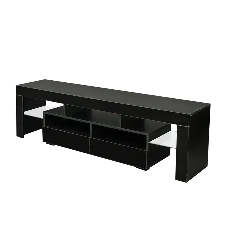 Living Room Furniture TV Stand Cabinet with 2 Drawers & 2 open shelves,20-color RGB LED lights with remote, Black color