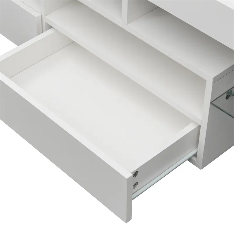 Living Room Furniture TV Stand Cabinet with 2 Drawers & 2 open shelves,20-color RGB LED lights with remote, White color