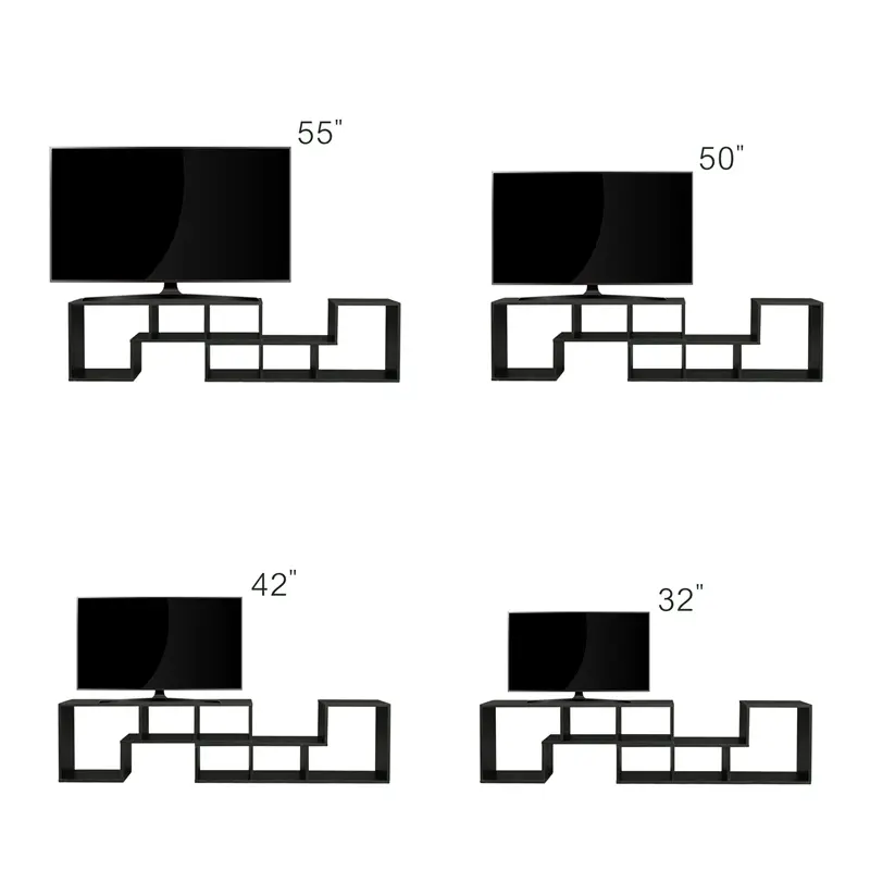 Double L-Shaped TV Stand, Display Shelf, Bookcase for Home Furniture, Black color