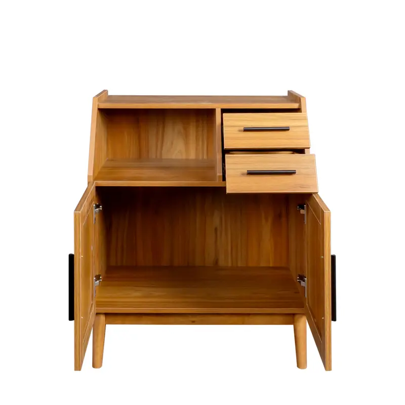 Farmhouse Sideboard Buffet Accent Storage Cabinet, with Rattan Doors and drawers, for Hallway, Entryway, Dining Room, or Living Room, Oak color