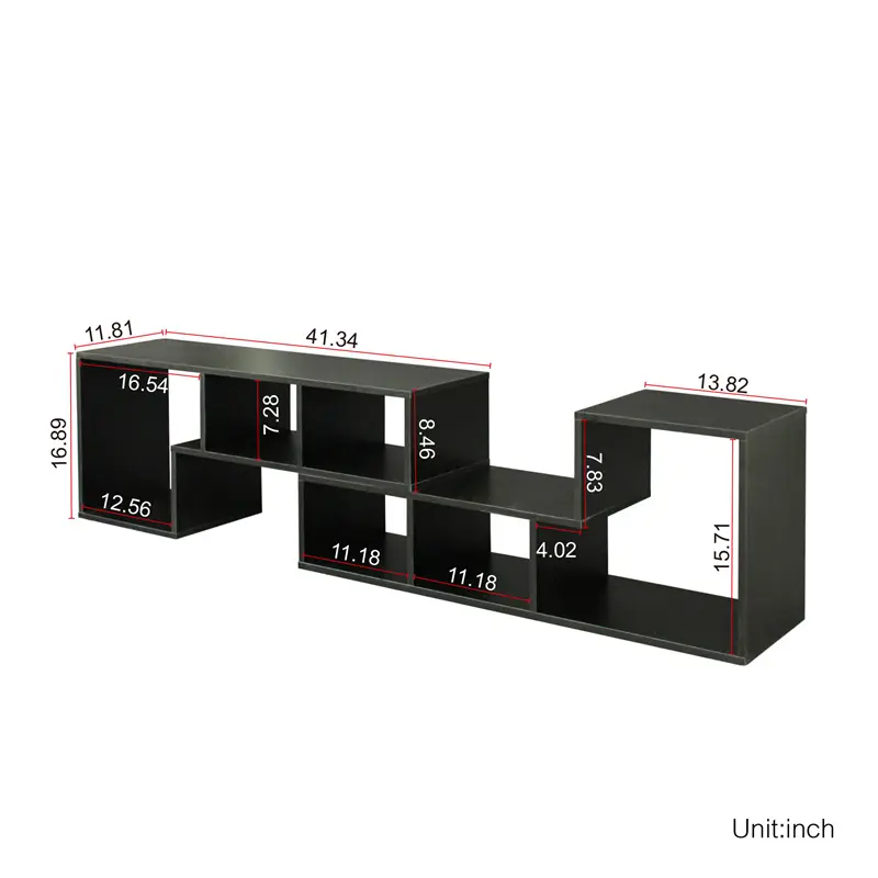 Double L-Shaped TV Stand, Display Shelf, Bookcase for Home Furniture, Black color