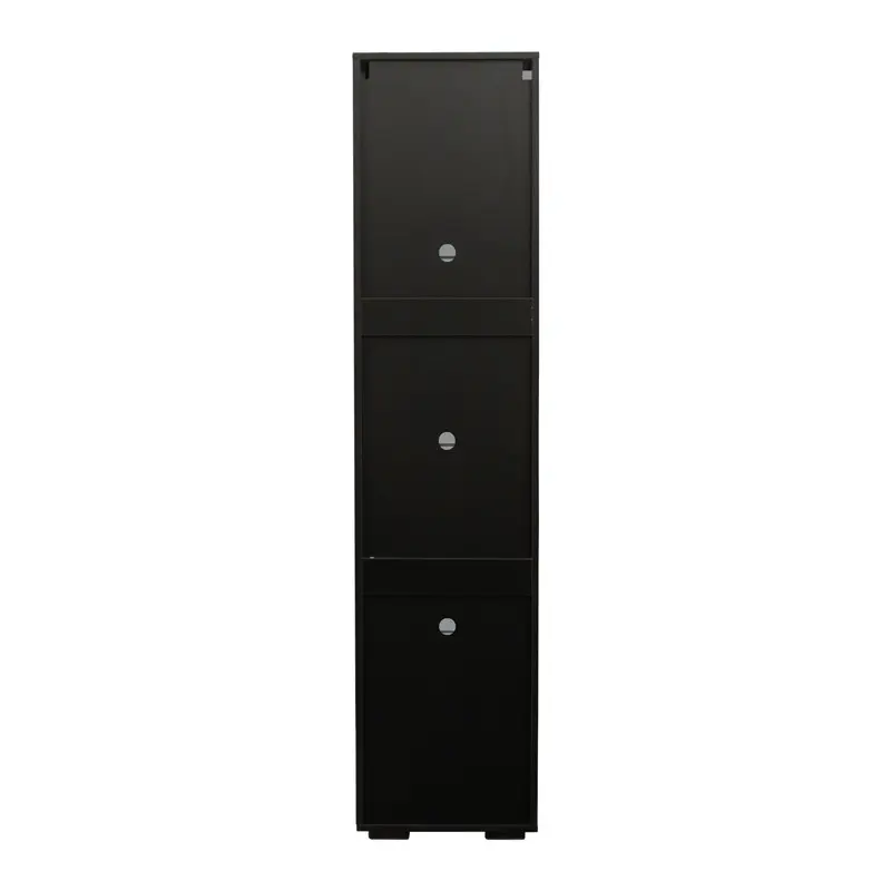 Side cabinet with aluminum strip lamp, for living room, storage shelves, black color