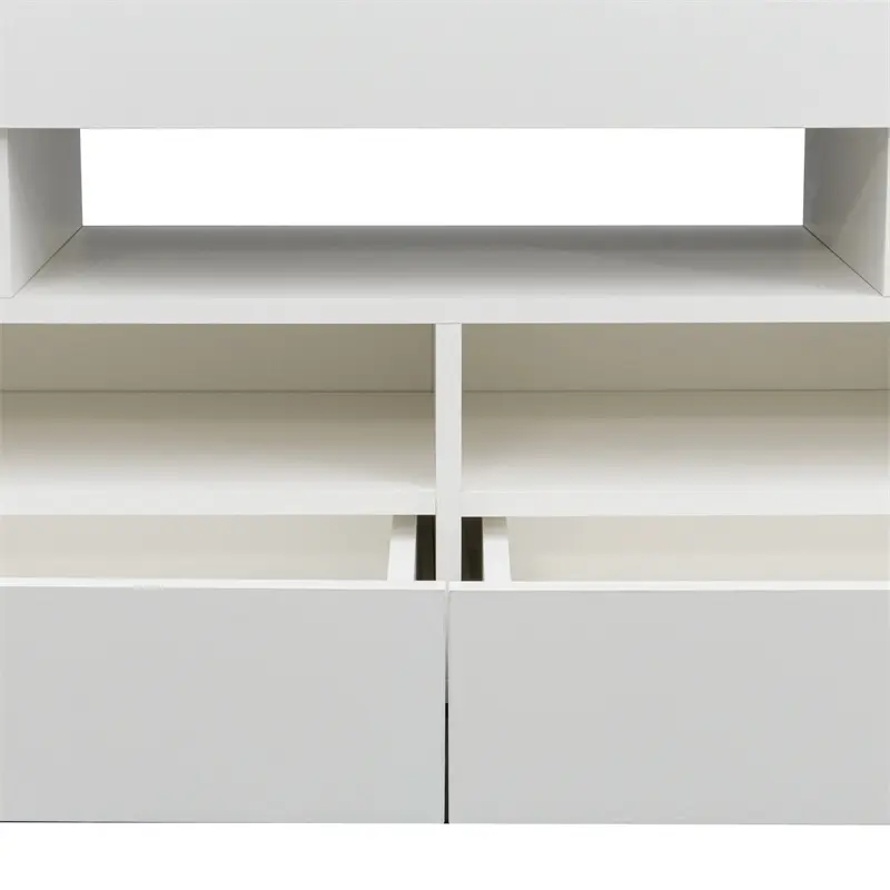 Living Room Furniture TV Stand Cabinet with 2 Drawers & 2 open shelves,20-color RGB LED lights with remote, White color