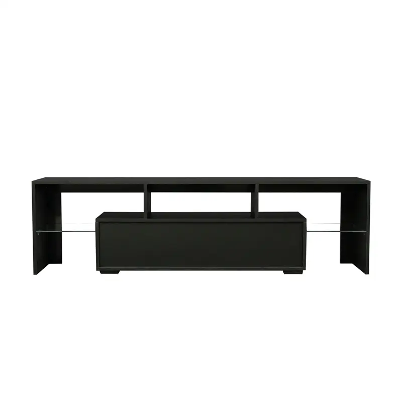 Living Room Furniture TV Stand Cabinet with 2 Drawers & 2 open shelves,20-color RGB LED lights with remote, Black color
