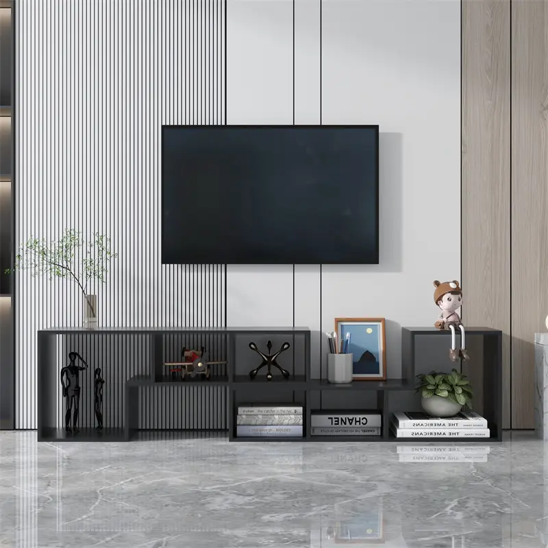 Double L-Shaped TV Stand, Display Shelf, Bookcase for Home Furniture, Black color