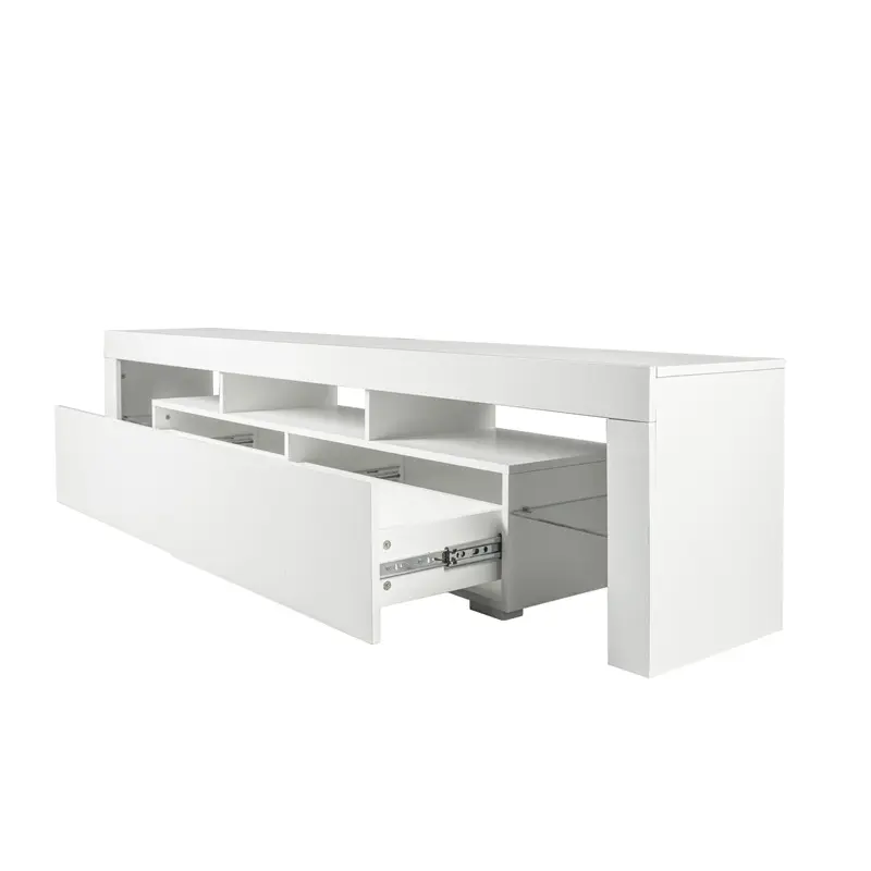Modern gloss white TV Stand for 80 inches TV, 20 Colors LED TV Stand w/Remote Control Lights