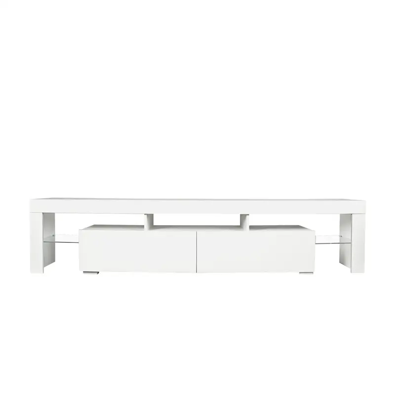 Modern gloss white TV Stand for 80 inches TV, 20 Colors LED TV Stand w/Remote Control Lights