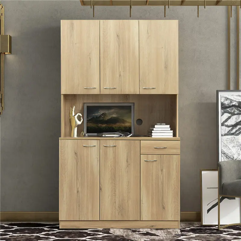 70.87" Tall Wardrobe& Kitchen Cabinet, with 6-Doors, 1-Open Shelves and 1-Drawer for bedroom, Rustic Oak color