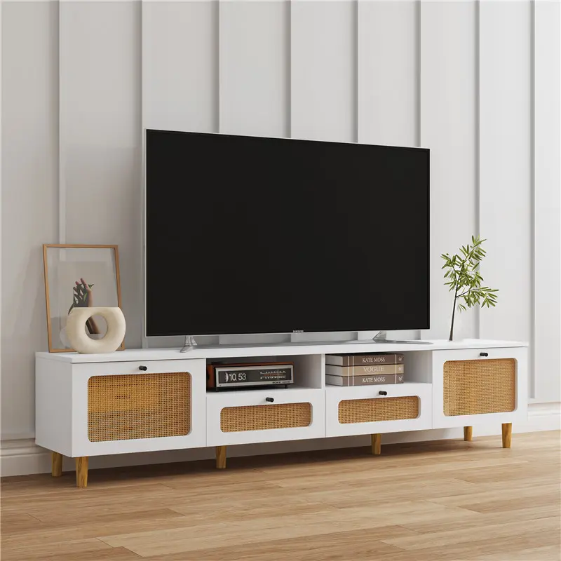 Farmhouse TV Stand Modern Wood Media Entertainment Center Console Table with 2 Doors and 2 Open Shelves
