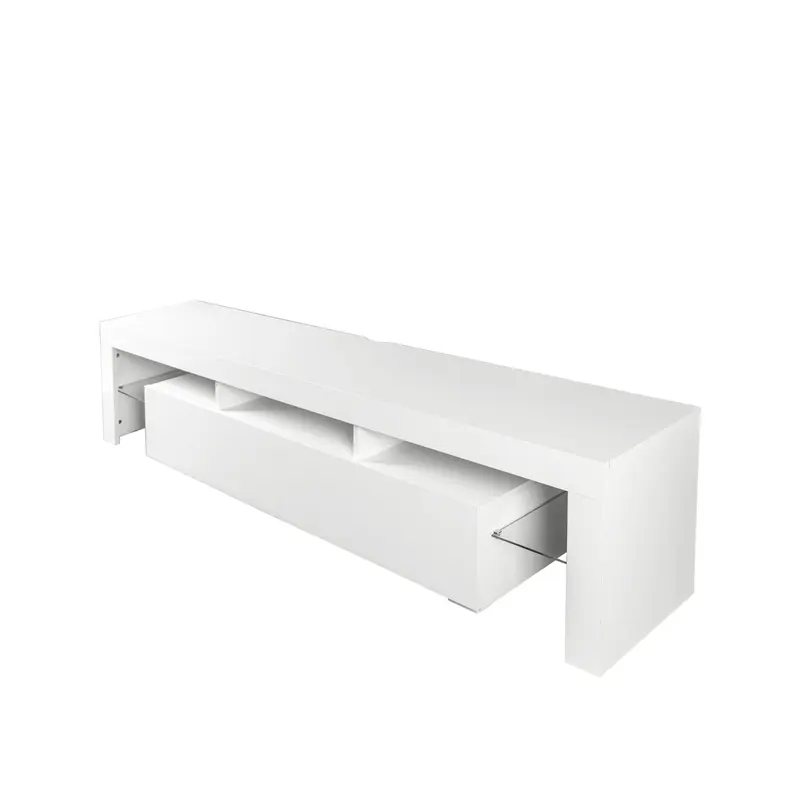 Modern gloss white TV Stand for 80 inches TV, 20 Colors LED TV Stand w/Remote Control Lights