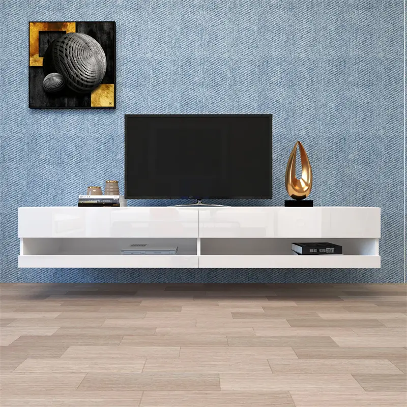 180 Wall Mounted Floating 80" TV Stand with 20 Color LEDs White color