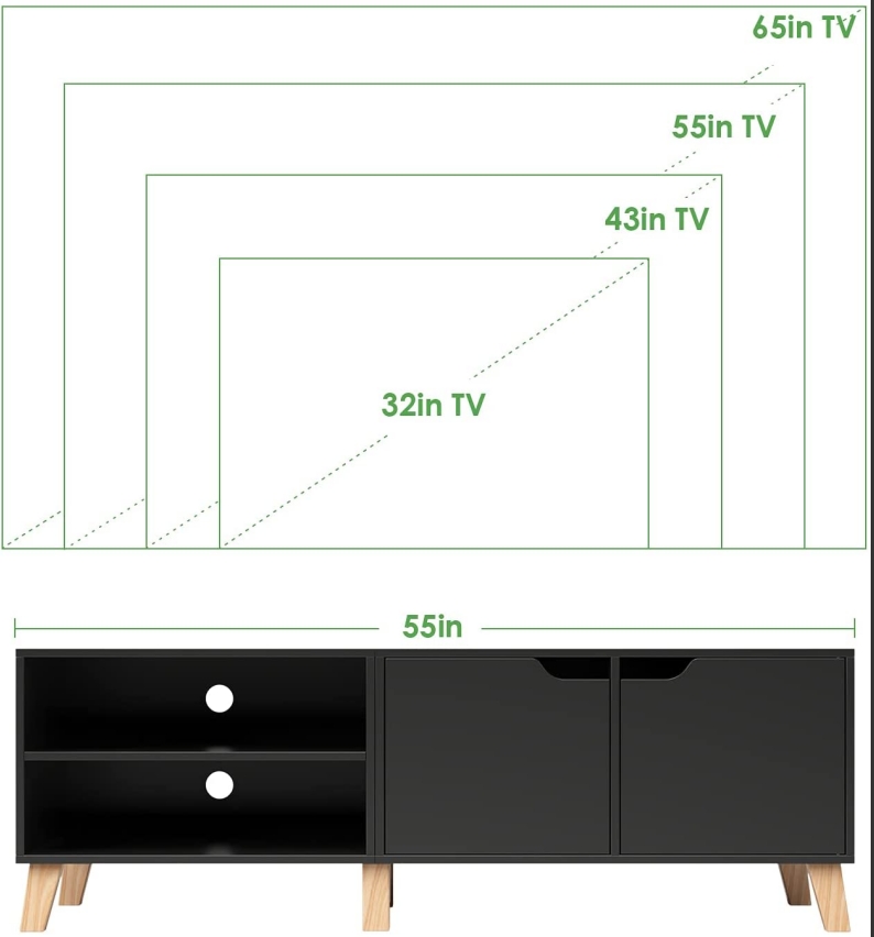 Particleboard TV Cabinet with 2 Doors and 2 Open Partitions，Living room wooden furniture