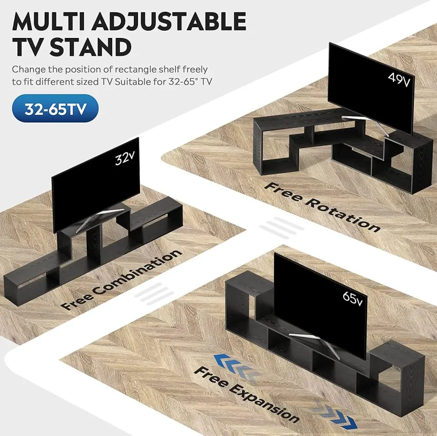 Particleboard TV Cabinet with Adjustable L-Shaped Shelves，Modern indoor furniture