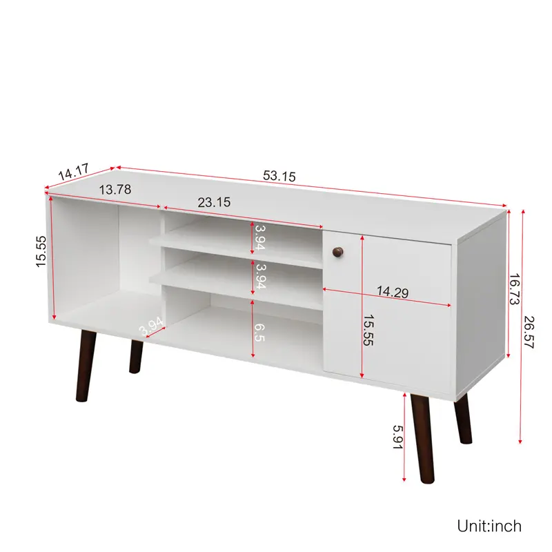 TV Stand Use in Living Room Furniture with 1 storage and 2 shelves Cabinet, high quality particle board, White color