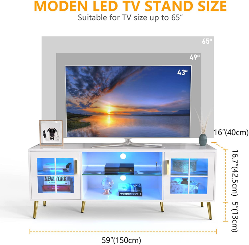 China Factory Three Color LED Light TV Unit with High Quality Metal Table Leg