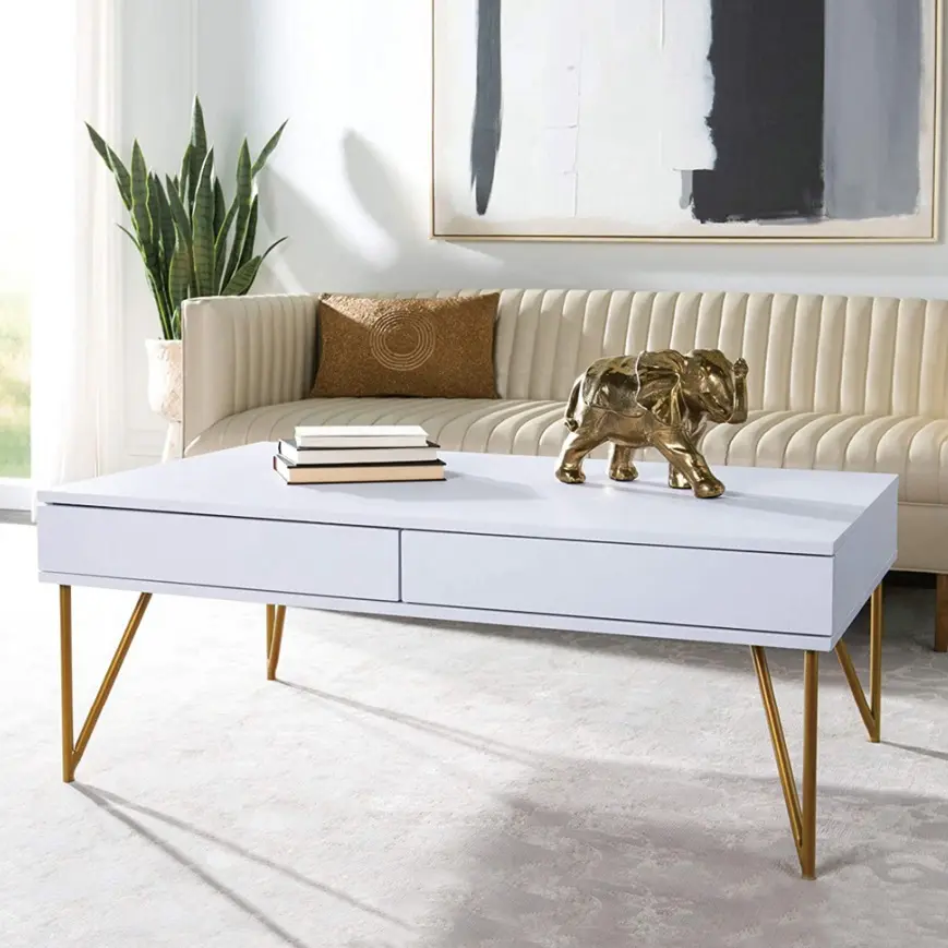 Coffee tables with alloy legs and drawer