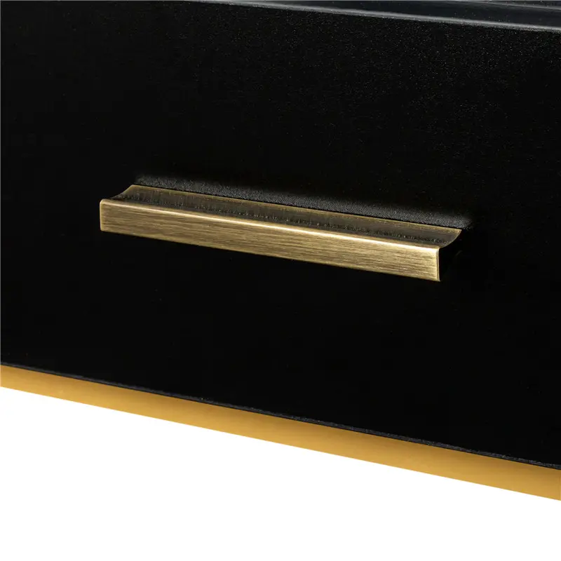 Black modern minimalist vanity, solid metal frame construction, large storage space, 10 LED lights illuminate makeup mirror, adjustable brightness